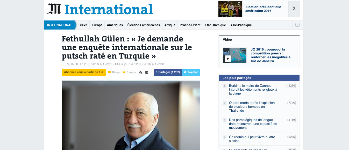 Fethullah Gülen: “I demand an international commission for the coup attempt in Turkey”